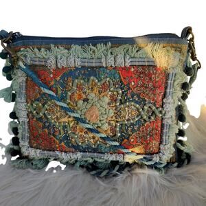 4892) Earthbound Trading Co Gypsy Boho Tassel Embroidery Crossbody Bag